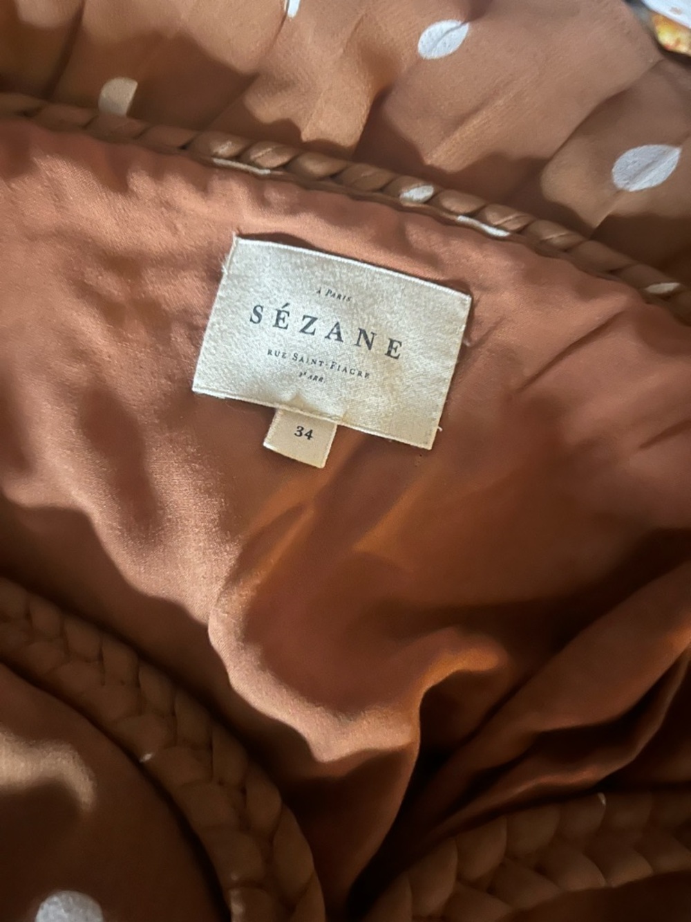 Sezane Nella Brown Polka Dot Tie-Shoulder Midi Dress - Picture 8 of 8